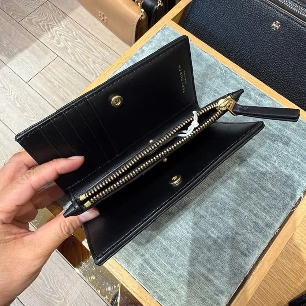 New‼️Tory Burch Willa Chevron Medium Wallet 187361 Black $250